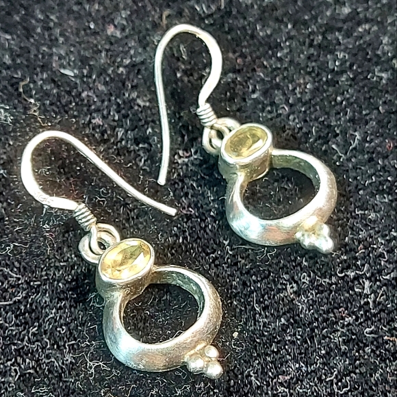 Vintage Sterling Silver & Citrate Yellow Gemstone Drop Earrings plus Bonus Studs - Picture 5 of 12